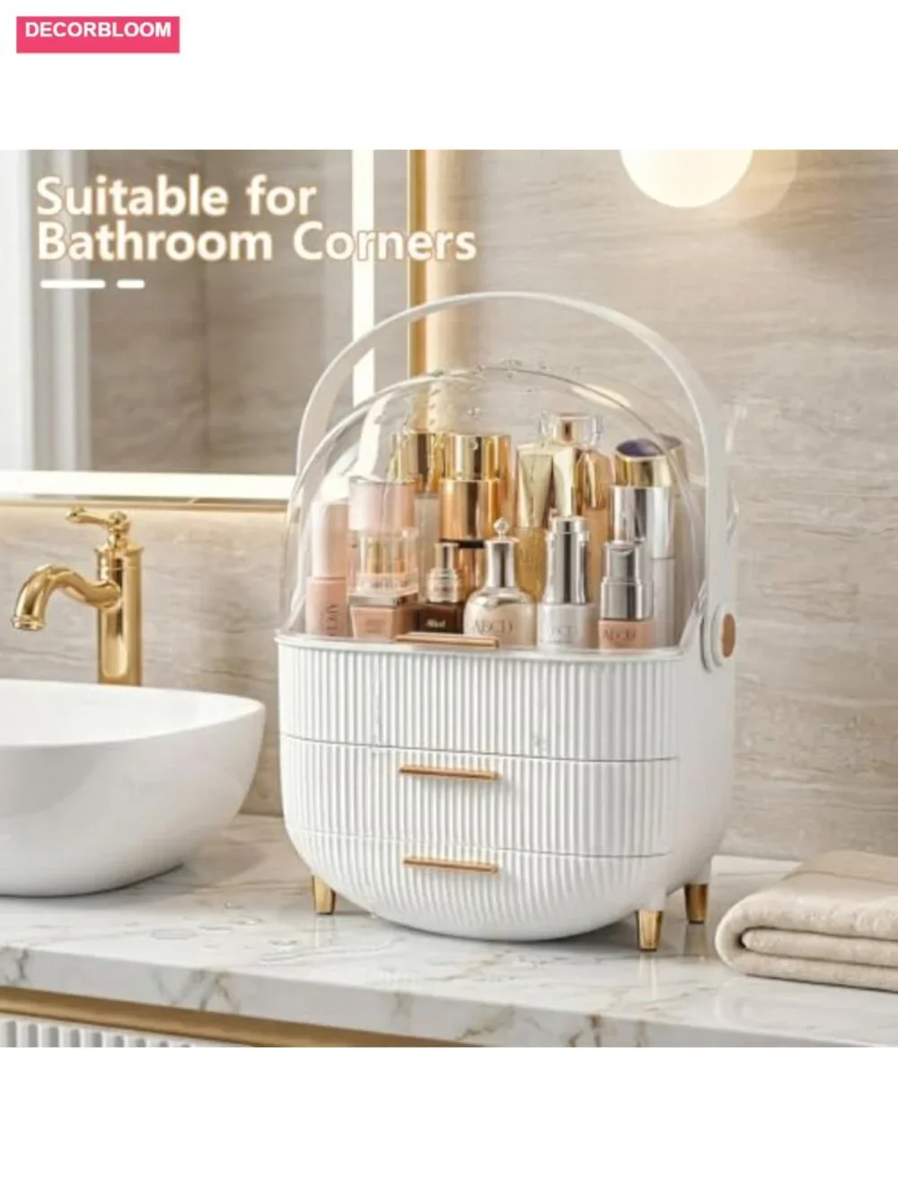 Makeup Organizer - Skincare Organizer with Transparent Cover, 3-Layer Cosmetic